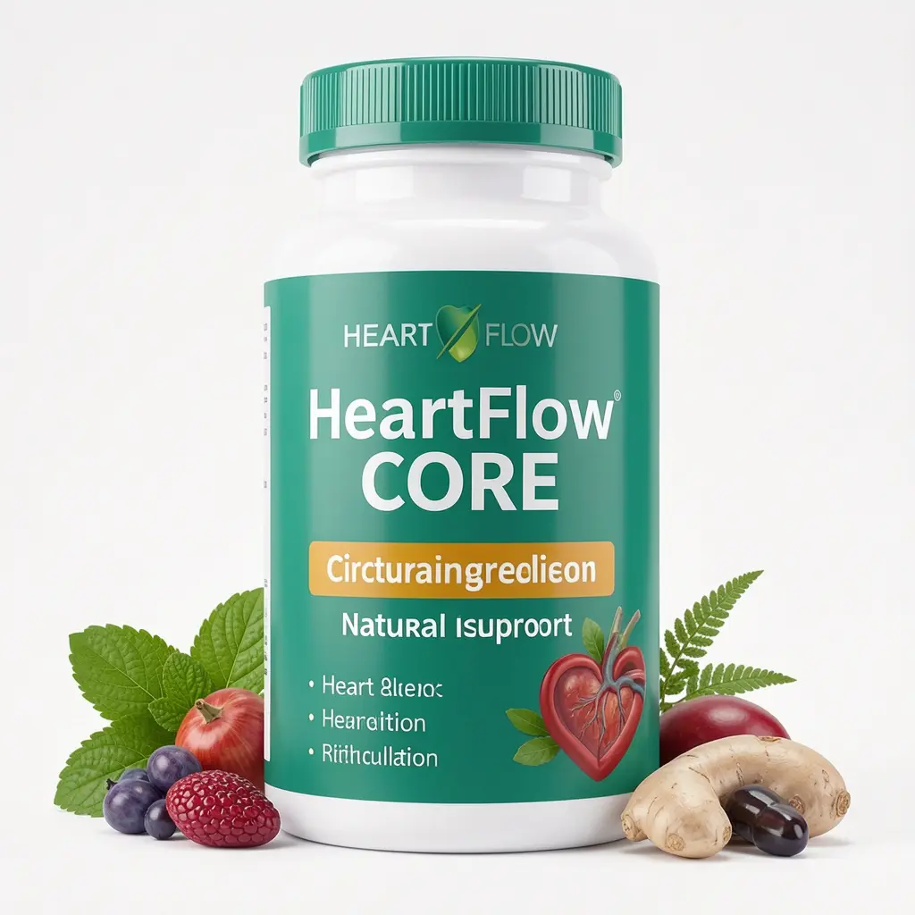 HeartFlow Core dietary supplement bottle with natural ingredients for daily wellness support